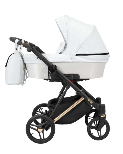 Kunert Lazzio Stroller Color: Lazzio White Eco Leather Frame Color: Rose Golden Frame Combo: 2 IN 1 KIDZNBABY