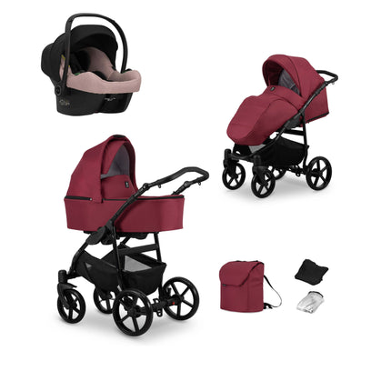 Kunert Mata Stroller Color: Mata Claret Frame Color: Black Frame Combo: 3 IN 1 (Includes Car Seat) KIDZNBABY