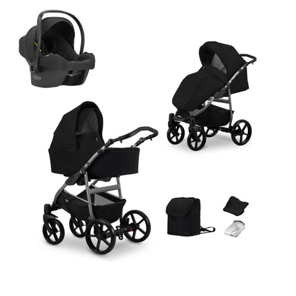 Kunert Mata Stroller Color: Mata Black Frame Color: Graphite Frame Combo: 3 IN 1 (Includes Car Seat) KIDZNBABY