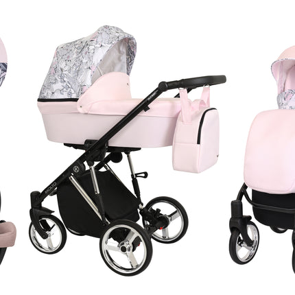 Kunert Molto Stroller Color: Molto Pink + Flowers Frame Color: Silver Frame Combo: 3 IN 1 (Includes Car Seat) KIDZNBABY