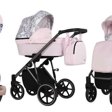 Kunert Molto Stroller Color: Molto Pink + Flowers Frame Color: Graphite Frame Combo: 3 IN 1 (Includes Car Seat) KIDZNBABY