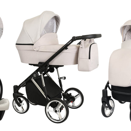 Kunert Molto Stroller Color: Molto Cream + Pattern Frame Color: Silver Frame Combo: 3 IN 1 (Includes Car Seat) KIDZNBABY