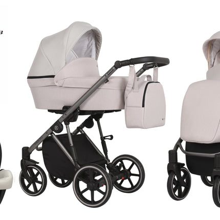 Kunert Molto Stroller Color: Molto Cream + Pattern Frame Color: Graphite Frame Combo: 4 IN 1 (Includes Car Seat + ISOFIX Base) KIDZNBABY