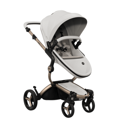 Mima XARI MAX stroller, champagne chassis, snow white seat, sandy beige pad. Sophisticated design for your baby.