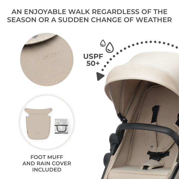 Kinderkraft NEWLY stroller with UPF 50+ canopy, foot muff, and rain cover