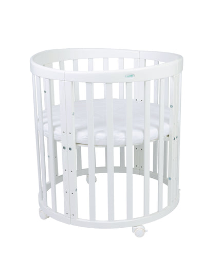 Waldin 7 in 1 Oval Baby Crib with Mattress - White For Sale