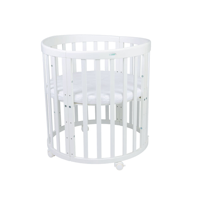 Waldin 7 in 1 Oval Baby Crib with Mattress - White For Sale