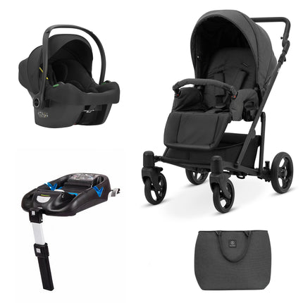 Kunert Stroller ROY Graphite with Black Frame + Cosmo Car Seat and ISOFIX Base by KIDZNBABY