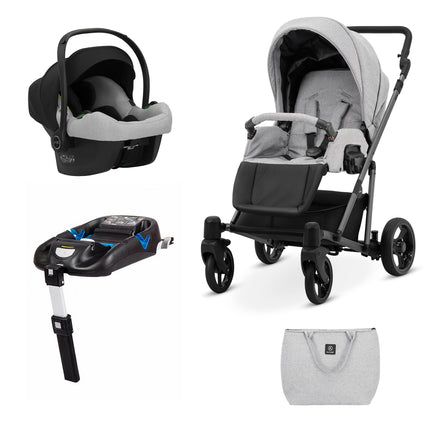 Kunert Stroller ROY in Gray with Graphite Frame + Cosmo Car Seat and ISOFIX Base by KIDZNBABY