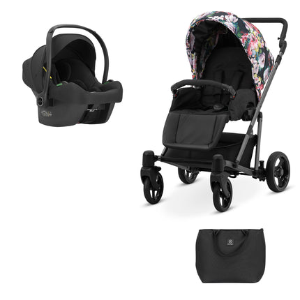 Kunert Stroller ROY in Delicate Flowers with Graphite Frame + Cosmo Car Seat by KIDZNBABY