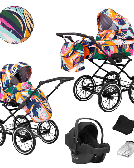 Kunert Romantic Stroller Color: Romantic Colorfull Frame Color: Black Frame Combo: 3 IN 1 (Includes Car Seat) KIDZNBABY