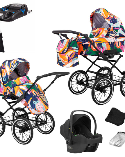 Kunert Romantic Stroller Color: Romantic Colorfull Frame Color: Black Frame Combo: 4 IN 1 (Includes Car Seat + ISOFIX Base) KIDZNBABY