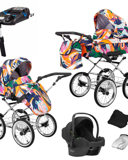 Kunert Romantic Stroller Color: Romantic Colorfull Frame Color: Chrome Frame Combo: 4 IN 1 (Includes Car Seat + ISOFIX Base) KIDZNBABY