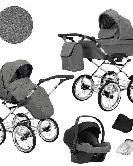 Kunert Romantic Stroller Color: Romantic Gray Frame Color: Chrome Frame Combo: 3 IN 1 (Includes Car Seat) KIDZNBABY