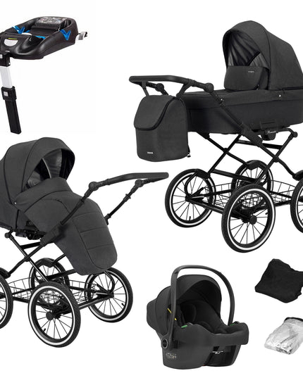 Kunert Romantic Stroller Color: Romantic Anthracite Frame Color: Black Frame Combo: 4 IN 1 (Includes Car Seat + ISOFIX Base) KIDZNBABY