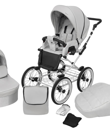 Kunert Stroller Romantic in Ash Eco Leather with White Frame by KIDZNBABY