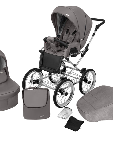 Kunert Romantic Stroller Color: Romantic Graphite Eco Leather Frame Color: Chrome Frame Combo: 2 IN 1 KIDZNBABY