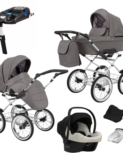 Kunert Romantic Stroller Color: Romantic Graphite Eco Leather Frame Color: Graphite Frame Combo: 4 IN 1 (Includes Car Seat + ISOFIX Base) KIDZNBABY