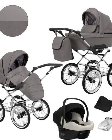 Kunert Romantic Stroller Color: Romantic Graphite Eco Leather Frame Color: Chrome Frame Combo: 3 IN 1 (Includes Car Seat) KIDZNBABY