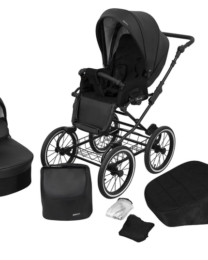 Kunert Stroller Romantic in Black Eco Leather with Black Frame by KIDZNBABY