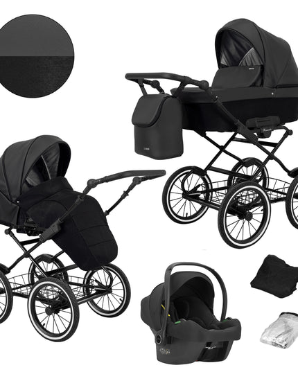 Kunert Romantic Stroller Color: Romantic Black Eco Leather Frame Color: Black Frame Combo: 3 IN 1 (Includes Car Seat) KIDZNBABY