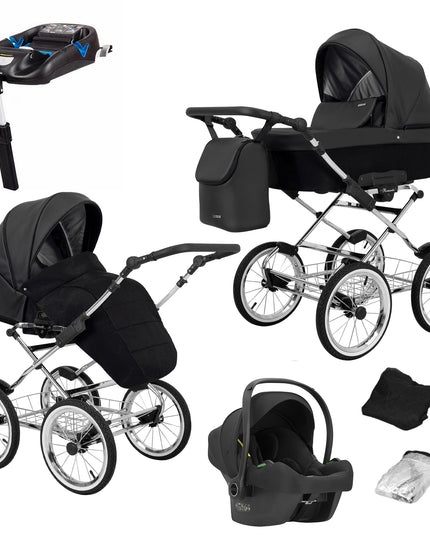 Kunert Romantic Stroller Color: Romantic Black Eco Leather Frame Color: Chrome Frame Combo: 4 IN 1 (Includes Car Seat + ISOFIX Base) KIDZNBABY