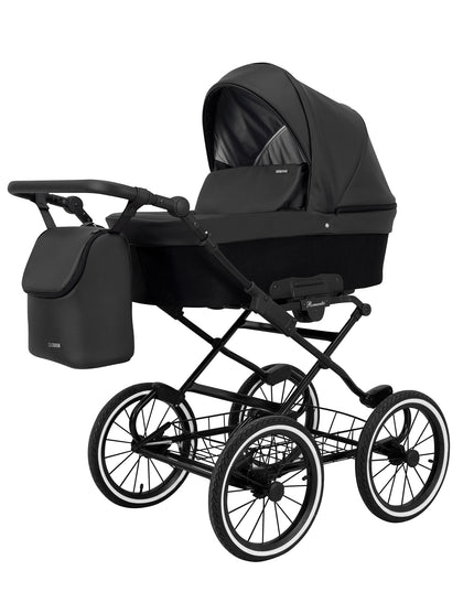 Kunert Stroller Romantic in Black Eco Leather with Black Frame by KIDZNBABY