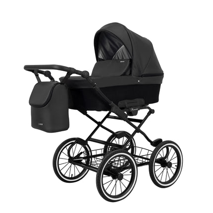 Kunert Stroller Romantic in Black Eco Leather with Black Frame by KIDZNBABY