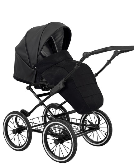 Kunert Stroller Romantic in Black Eco Leather with Black Frame by KIDZNBABY