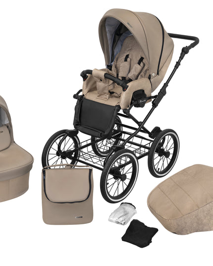 Kunert Stroller Romantic in Cappucino Eco Leather with Black Frame by KIDZNBABY