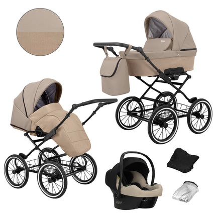 Kunert Romantic Stroller Color: Romantic Cappuciono Eco Leather Frame Color: Black Frame Combo: 3 IN 1 (Includes Car Seat) KIDZNBABY