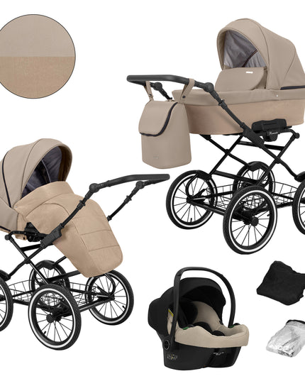 Kunert Romantic Stroller Color: Romantic Cappuciono Eco Leather Frame Color: Black Frame Combo: 3 IN 1 (Includes Car Seat) KIDZNBABY