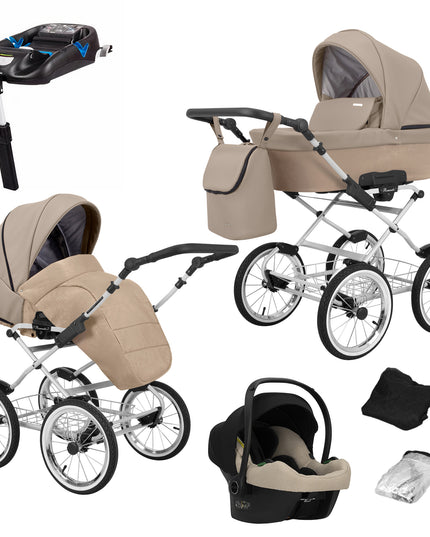 Kunert Romantic Stroller Color: Romantic Cappuciono Eco Leather Frame Color: Graphite Frame Combo: 4 IN 1 (Includes Car Seat + ISOFIX Base) KIDZNBABY