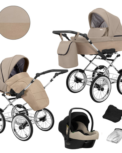 Kunert Romantic Stroller Color: Romantic Cappuciono Eco Leather Frame Color: Chrome Frame Combo: 3 IN 1 (Includes Car Seat) KIDZNBABY