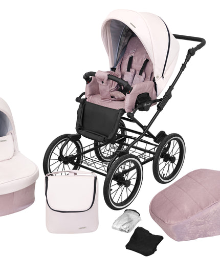 Kunert Stroller Romantic in Pink Eco Leather with Black Frame by KIDZNBABY