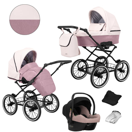 Kunert Romantic Stroller Color: Romantic Pink Eco Leather Frame Color: Black Frame Combo: 3 IN 1 (Includes Car Seat) KIDZNBABY