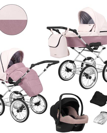 Kunert Romantic Stroller Color: Romantic Pink Eco Leather Frame Color: Graphite Frame Combo: 3 IN 1 (Includes Car Seat) KIDZNBABY