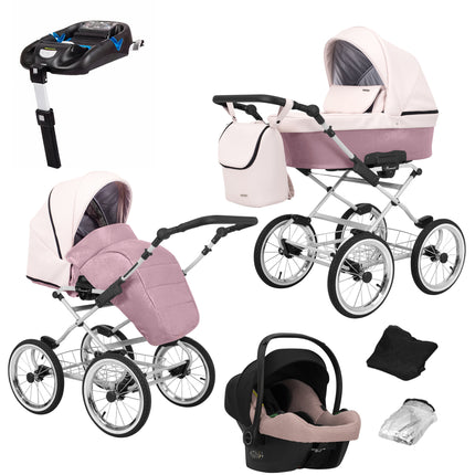 Kunert Romantic Stroller Color: Romantic Pink Eco Leather Frame Color: Graphite Frame Combo: 4 IN 1 (Includes Car Seat + ISOFIX Base) KIDZNBABY