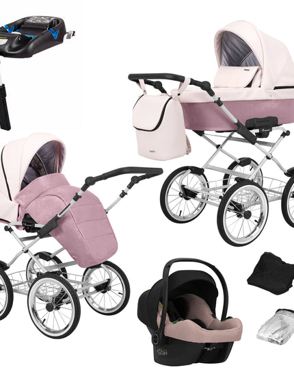 Kunert Romantic Stroller Color: Romantic Pink Eco Leather Frame Color: Graphite Frame Combo: 4 IN 1 (Includes Car Seat + ISOFIX Base) KIDZNBABY