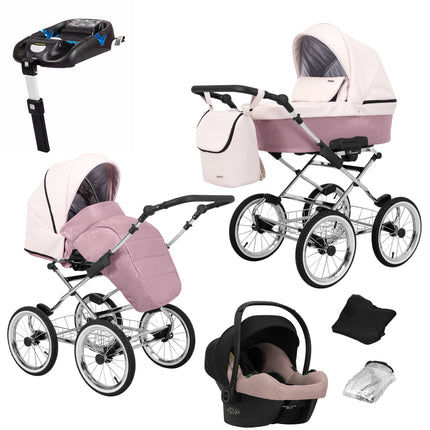 Kunert Romantic Stroller Color: Romantic Pink Eco Leather Frame Color: Chrome Frame Combo: 4 IN 1 (Includes Car Seat + ISOFIX Base) KIDZNBABY