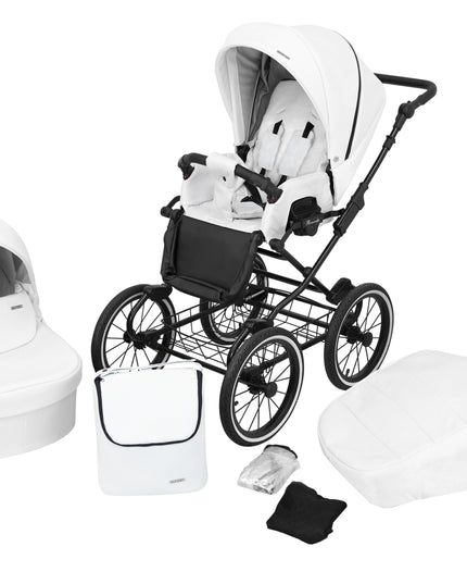 Kunert Stroller Romantic in White Eco Leather with Black Frame by KIDZNBABY