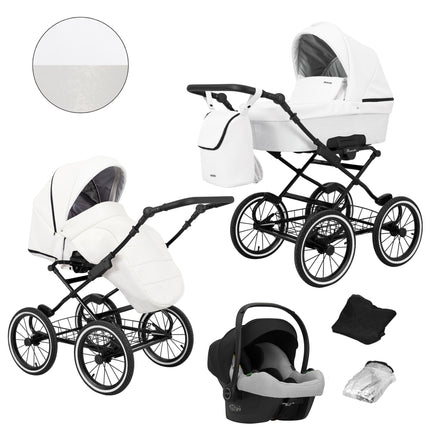 Kunert Romantic Stroller Color: Romantic White Eco Leather Frame Color: Black Frame Combo: 3 IN 1 (Includes Car Seat) KIDZNBABY