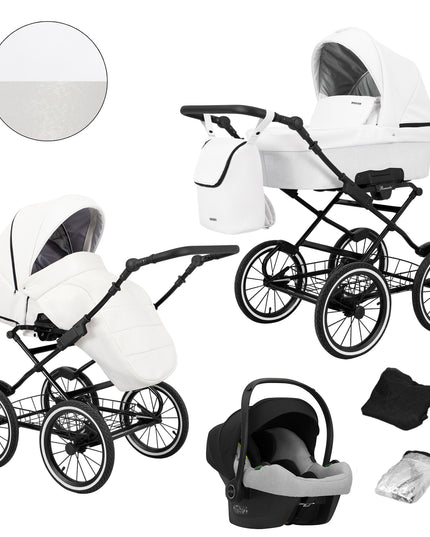 Kunert Romantic Stroller Color: Romantic White Eco Leather Frame Color: Black Frame Combo: 3 IN 1 (Includes Car Seat) KIDZNBABY