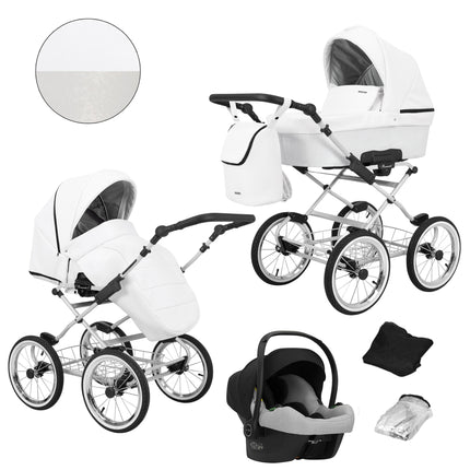Kunert Romantic Stroller Color: Romantic White Eco Leather Frame Color: Graphite Frame Combo: 3 IN 1 (Includes Car Seat) KIDZNBABY