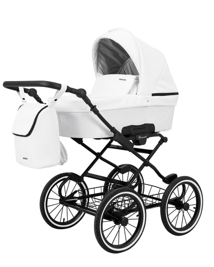 Kunert Stroller Romantic in White Eco Leather with Black Frame by KIDZNBABY