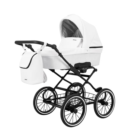 Kunert Stroller Romantic in White Eco Leather with Black Frame by KIDZNBABY