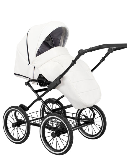 Kunert Stroller Romantic in White Eco Leather with Black Frame by KIDZNBABY