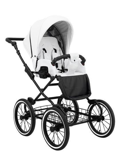 Kunert Stroller Romantic in White Eco Leather with Black Frame by KIDZNBABY