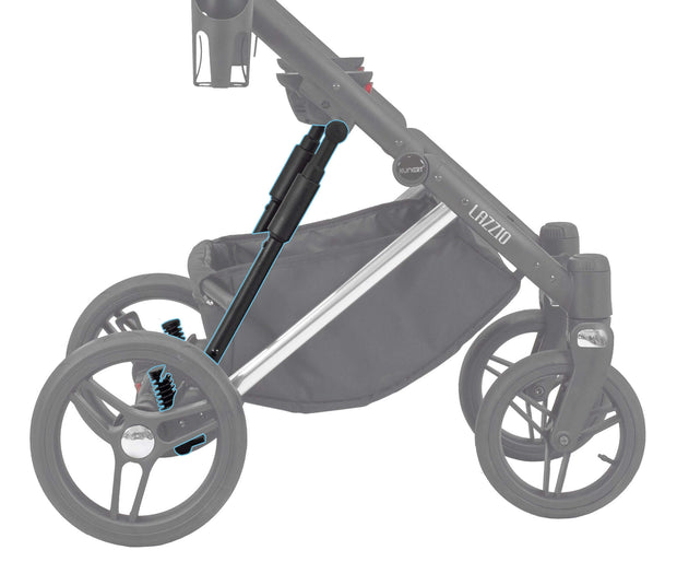 Detail of the Kunert Stroller LAZZIO's wheel and suspension system for a smooth ride