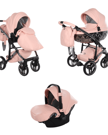 Junama Diamond Stroller Hand Craft in Apricot + Silver Combo: 3 IN 1 (Includes Car Seat) by KIDZNBABY